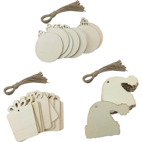 10Pcs Wooden Christmas Ornaments Unfinished Blank Wood Slices with Holes Wood Cutout for Craft Tree Xmas Hanging Christmas Decor