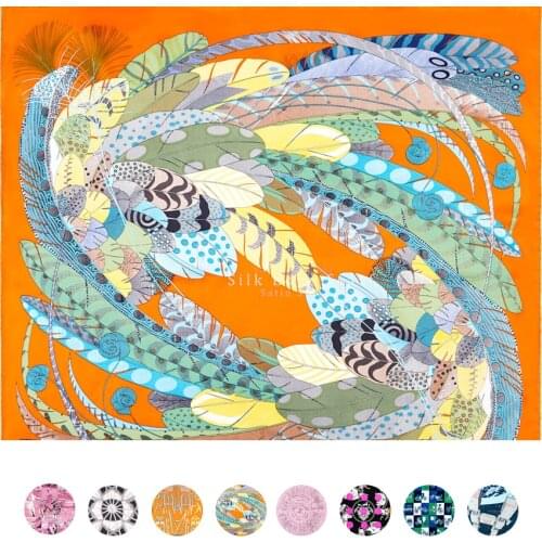 Feather print Silk Twill Scarf Hand Rolled Silk Scarf Top Twill Silk Scarf 90 90cm bandana Foulard Femme Soie De Marque De Luxe