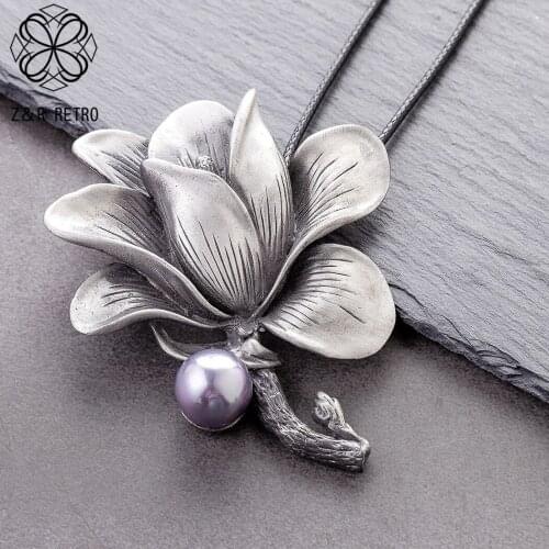 Jewelry Flower Pendants Long Necklace for Women Vintage Plant Bead Rope Suspension Rope Chains Choker Wholesale Alloy jewellery