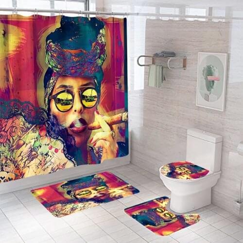 Elegant Woman Print Shower Curtain Set Fashion Girl Polyester Bathroom Curtains Anti-Slip Bath Mats Carpets Rugs