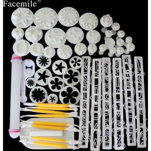 Facemile New 55Pcs/set Fondant Cake Decorating Sugarcraft Plunger Cutter Tools Gift Cookies full set mold 04121