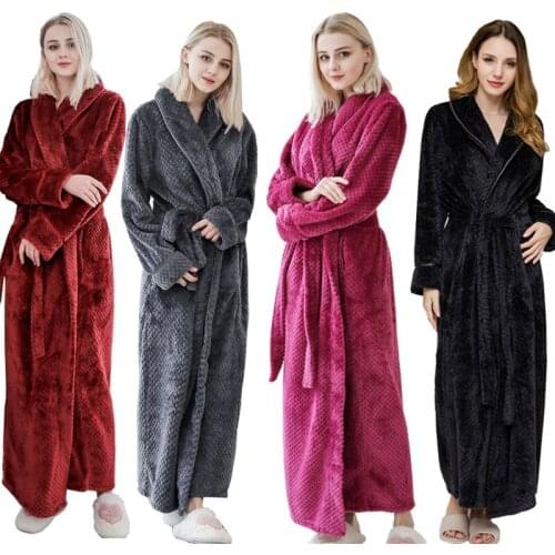 Flannel bathrobe mens and womens bathrobe is increased and fattened coral fleece pajamas silk robes for women fur robe