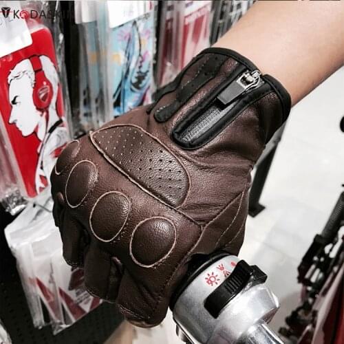 Kodaskin Motorcycle Leather Gloves Retro Short Summer Mens Racing Gloves Motorcycle Half-finger Gloves for tmax560 tmax