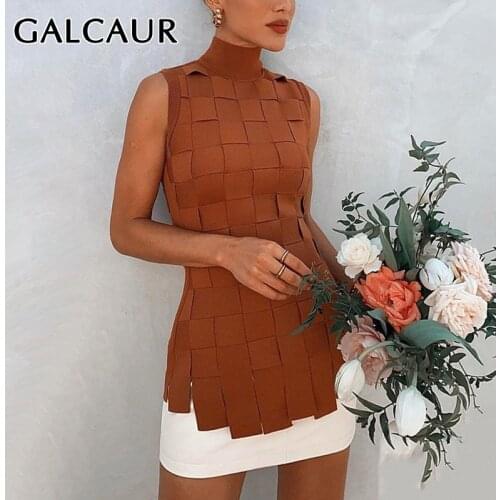 GALCAUR Party Two Piece Set For Women Turtleneck Sleeveelss Slim Dress With T Shirt Elegant Sets Female 2021 Summer Clothes Tide