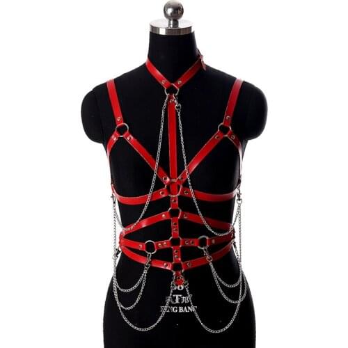 Punk Trendy Sexy Body Leather Harness Garter Belts For Women Gothic Studded Cage Bra Lingerie Adult Fetish Adjustable Corset BDS