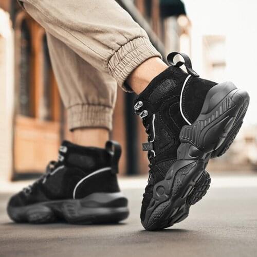 Hightop Sneakers Boots Coturno Winter For Men Leather Sneakers 2020 Chelsea Mens Casual Suede Gym Shoes High Vintage Sport