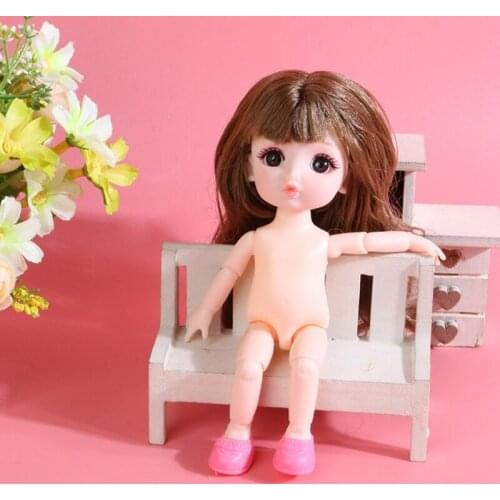 17cm 13 Flexible Moveable Joints Figure Nude Female Body Doll with Big Eyes Wig and Shoes DIY Mini Princess Toys Gifts