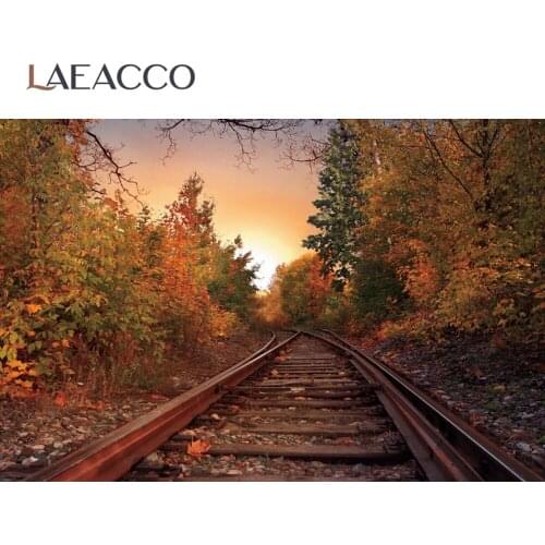 Laeacco Dawn Railway Track Forest Trees Scenic Photocall Background For Photography Photozone Photo Backdrop For Photo Studio