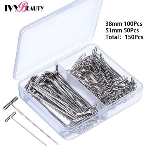 Ivy Beauty Steel T-Pins For Blocking Knitting Modelling And Crafts Quality Wig T Pins For Holing Wigs 51mm Pcs And 38mm Pcs