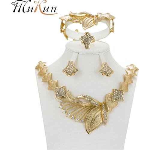 MuKun indian jewelry Dubai Gold Color Wedding Jewelry Set Bridal gift African Beads Jewelry Set Dress Accessories Jewelry Sets