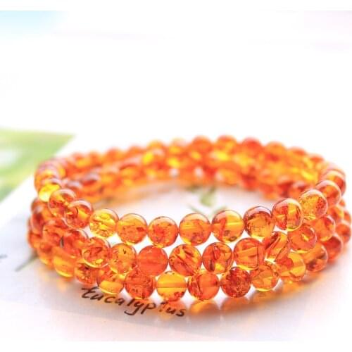 Genuine Natural Piebald Amber Round Beads 3 Laps Bracelet 6mm Yellow Amber Women Men Healing Stretch Jewelry AAAAA