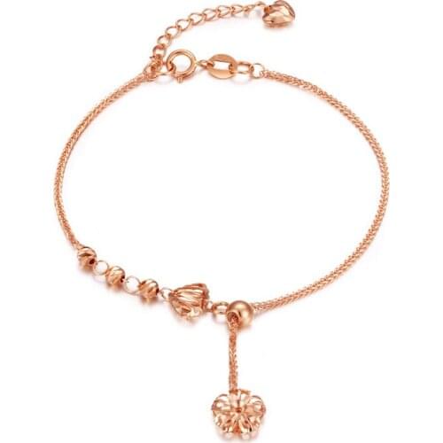 New Arrival 18K Rose Gold Bracelet AU750 Gold Beads Hollow Flower Bracelet