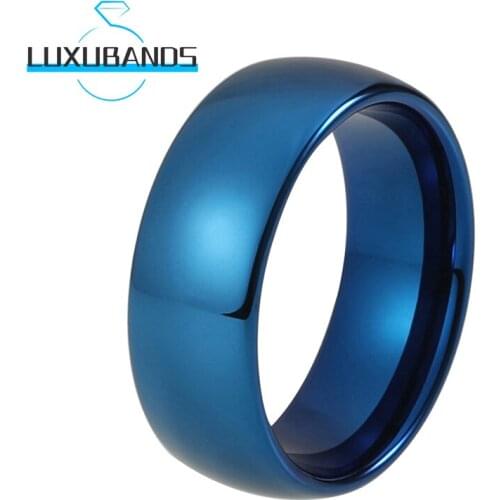8MM Tungsten Wedding Rings For Men Women Blue Engagement Wedding Domed Bands Polished Finished Comfort Fit