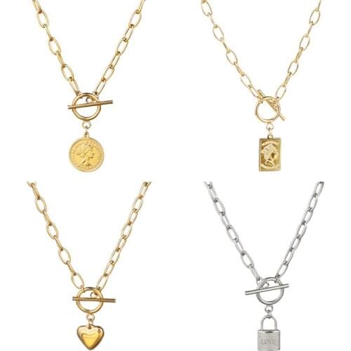 Punk Coin Pendant Necklace Stainless Steel Necklace Women Long Pendant Necklace For Women Cross Multilayer Necklace Jewelry Gift