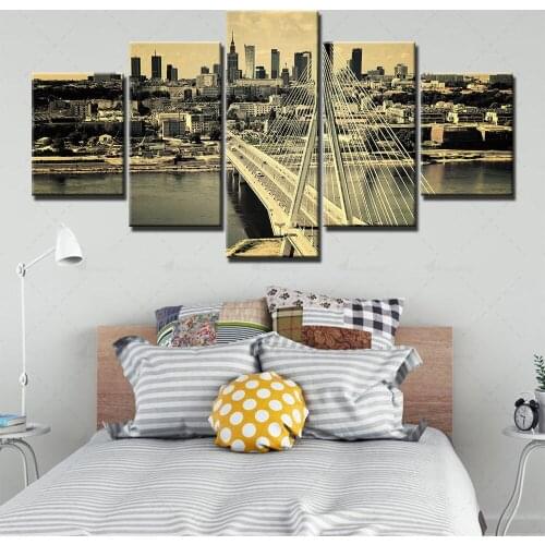 Prints Poster Wall Art Modular Canvas City View Pictures Building Painting Home Frame Background 5 Set Living Room Modern Decor