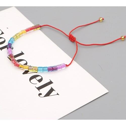 Simple Childrens Rainbow Beaded Bracelet Beach Woven Glass Rice Beads Handmade Jewelry Beadwork Jewelry Summer Beach