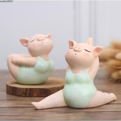 Cute Yoga Pig Statuette Resin Animal Sculpture Crafts Living Room Desk Car Yoga Animal Decoration Small Jewelry Gift Home Decor