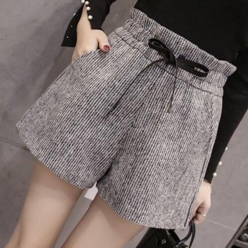 Stylish hairy shorts autumn/winter wear thin temperament broad-legged womens pants plus thick high-waisted leggings pants tide