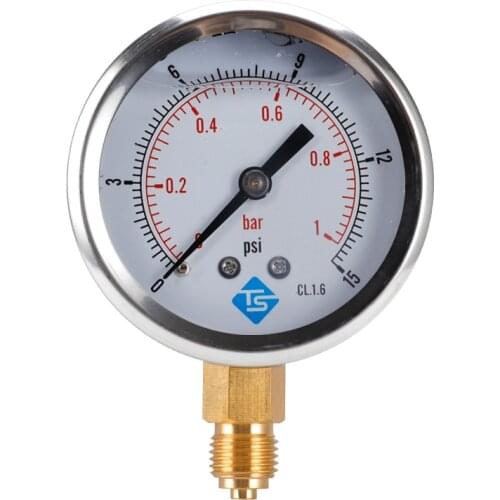 TS Low Pressure Pressure Gauge 0-1Bar 0- 15PSI 1/4 inch 68mm Dial Hydraulic Water Pressure Gauge Manometer Measuring Tool