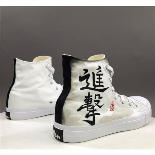 Wen Design Hand Painted Anime Shoes Attack on Titan High Top White Canvas Unisex Sneakers Boy Skateboard Shoes Sport