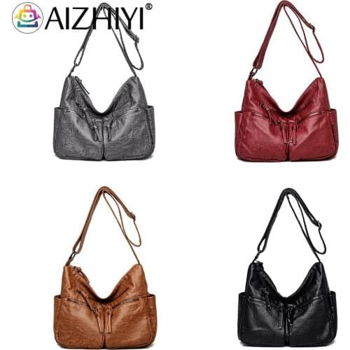 Vintage Women Soft PU Leather Solid Color Shoulder Crossbody Messenger Bag Casual Ladies Multi Pockets Large Capacity Handbags