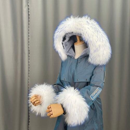 Real Raccoon Fur Collar Womens 100% Natural Fur Gray Collar Real Fur Shawl Raccoon collar Fur Scraves Blue tip