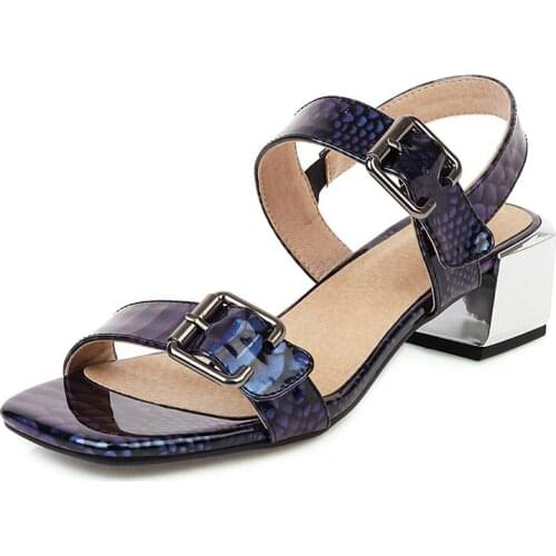 COOLULU Women Snake Print Sandals Open Toe Ankle Strap Sandals for Ladies Summer Shoes Low Heel Slingback Sandals Size 33-46