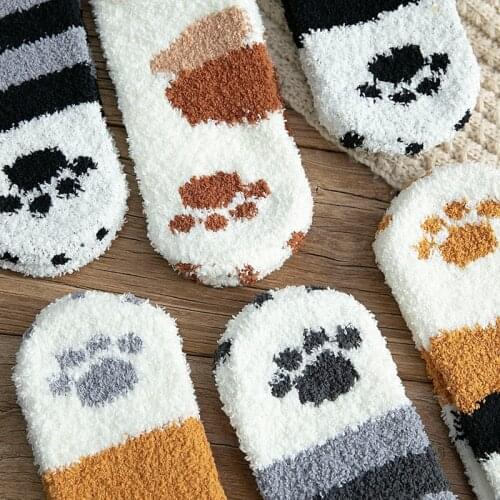 Winter Warm Cat Paw Socks For Women Girls Spring Autumn Sleeping Socks Home Floor Socks Thick Socks