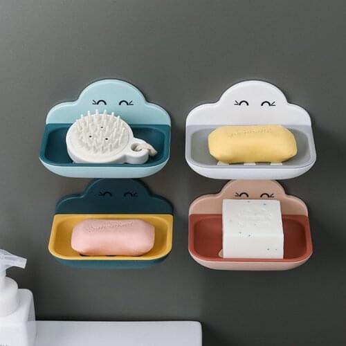 1PC Creative Soap Dishes Wall-mounted Soap Sponge Brush Drain Holder Punch-free Bathroom Soap Rack Bathroom Accessories