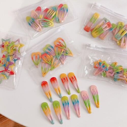10 PCS, 2021 New Baby Girls Colorful Waterdrop Shape Hairpins, Rainbow Star Hair Clips, Fashion Hair Accessories