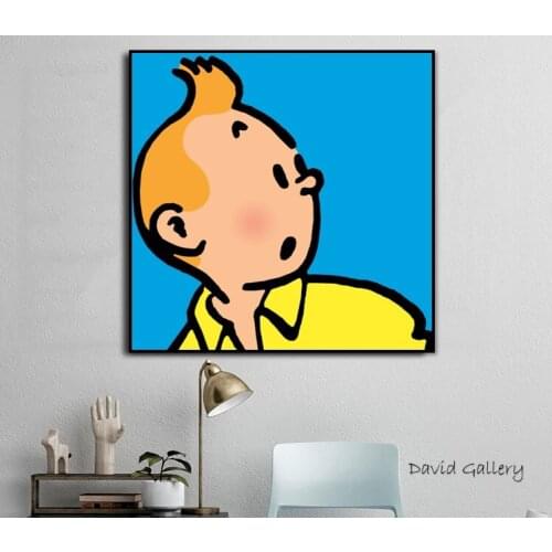 100% Hand Painted Oil Painting With Popular Art Graffiti Artworks TINTIN Cartoon On Canvas For Kids Room