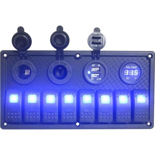 12V/24V Waterproof Boat Marine 6 Gang LED Rocker Switch Panel Circuit Breaker Car ENGEL Power Sockets USB Voltmeter Sockets