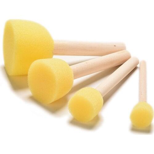4/8pcs DIY Wooden Sponge Childrens Painting Tool Drawing yellow Paint Brush Handle Painting Graffiti Kids Doodle Toys