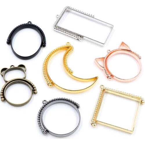 7pcs/lot 7-Colors Rotating Geometric Charm Hollow Glue Blank Pendant Tray Bezel Charms DIY Handmade Bezel Mold Jewelry Supplies