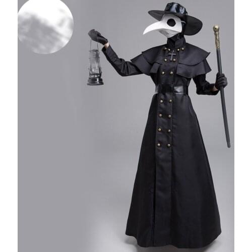 Plague Doctor Costume Long Robe Cape Steampunk Bird Beak Mask Outfits Plague Bird Mouth Doctor Cosplay Halloween Costumes Cross