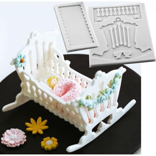 Baby Cot & Stainless Cutter Mould Fondant Cake Tool Silicone Molds Sugarcrafts Chocolate Baking Tools for Cakes Gumpaste Form