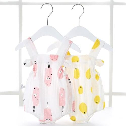 Baby Cartoon Bodysuit Sling Triangle Romper Summer Ultra-thin Baby Clothes Baby Boys Girls Cotton Clothes Sleeveless Jumpsuit