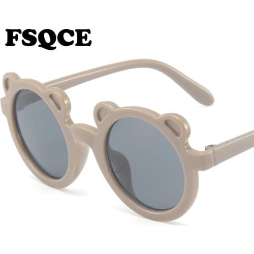 FSQCE 2021 New Cartoon Cute Kids Sunglasses Bear Shape Frame Children Round Sport Holiday Girls Baby Sun Glasses UV400