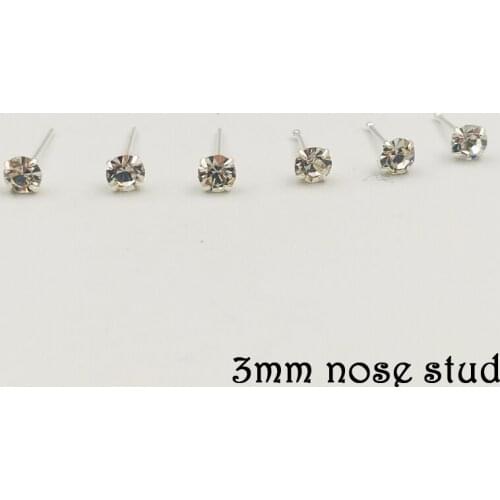 925 Sterling silver nose Pin Bendable 3mm clear crystal Fishtail L Shaped Nose piercing jewelry 20pcs/pack