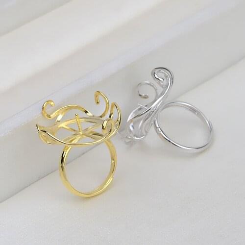 Handmade DIY Baroque Pearl Rings Settings Flora Leaf Design Rings Components