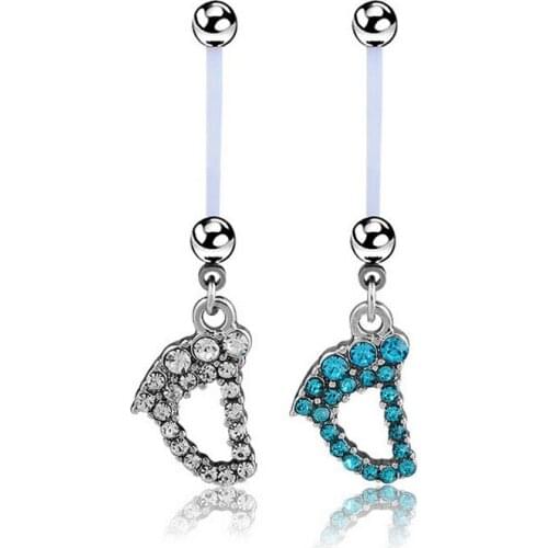 Flexible crystal Pregnant Maternity Navel Belly Ring Piercing Body Jewelry Baby Feet Belly Button Rings For pregnancy Women