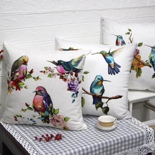 Creative Short Plush Hug Pillowcase Simple Home Bedside Cushion Cover Sofa Cushion Flower And Bird Pattern 45*45