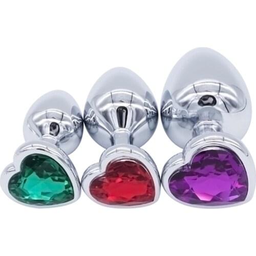 Crystal Heart Shaped Anal Plugs Metal Butt plugs anal toys 3 sizes drop shipping