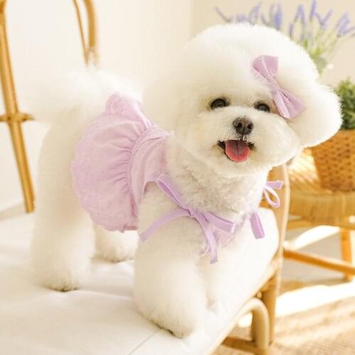 Lace Sling Girl Dog Clothes Summer Bowknot Small Dog Dress Bichon Teddy Wedding Dress Princess Pet Dress Skirt Bikini Summer Dog