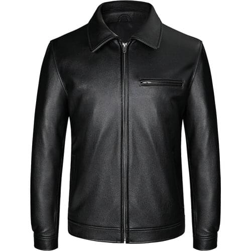 Real Spring Mens Fashion Casual Zipper Genuine Thick Cow Leather Jackets For Men Fathers Day Gift
