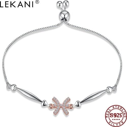 LEKANI 925 Sterling Silver Bracelet For Women Pisces Fashion Adjustable With Zircon Bracelets Anniversary Fine Jewelry New