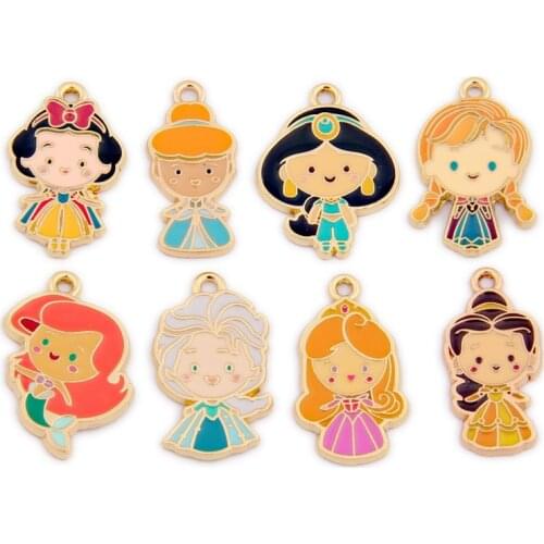 Mix 10pcs/pack Beautiful Girl Enamel Charms Metal Gold Pendants Handmade Craft Charms for Jewelry Making