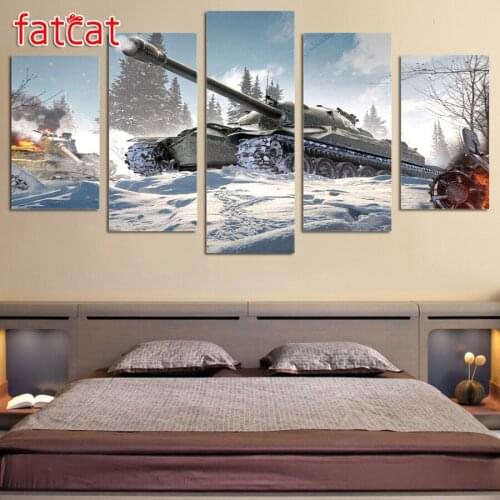 FATCAT 5 Pieces Pictures War World Of Tanks 5D Diy Diamond Painting Full Diamond Embroidery Sale Needlework Home Decor AE967