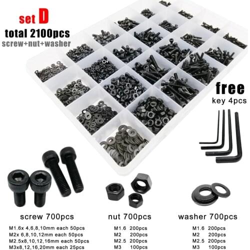 1140pcs M2 M3 M4 M5 Black Grade 12.9 Steel DIN912 Allen Hexagon Hex Socket Cap Head Screw Bolt Nut Washer Set Assortment Kit
