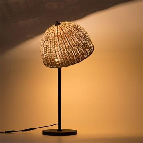 Bamboo Straw Hat Table Lamps Bedroom Headlamp Led Dimmable Art Deco Table Lights Lighting Minimalist Japanese USB Plug Fixtures